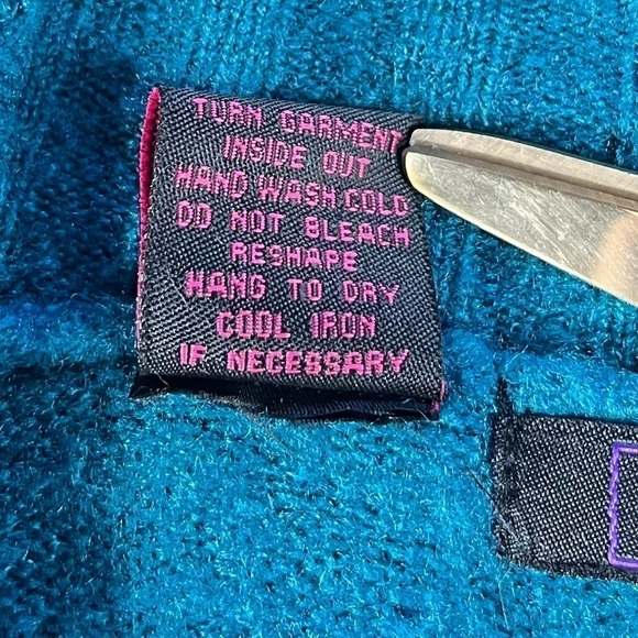 Vintage Teal Turquoise Wool Blend Button Down V neck Long Sleeve Cardigan - Picture 14 of 15